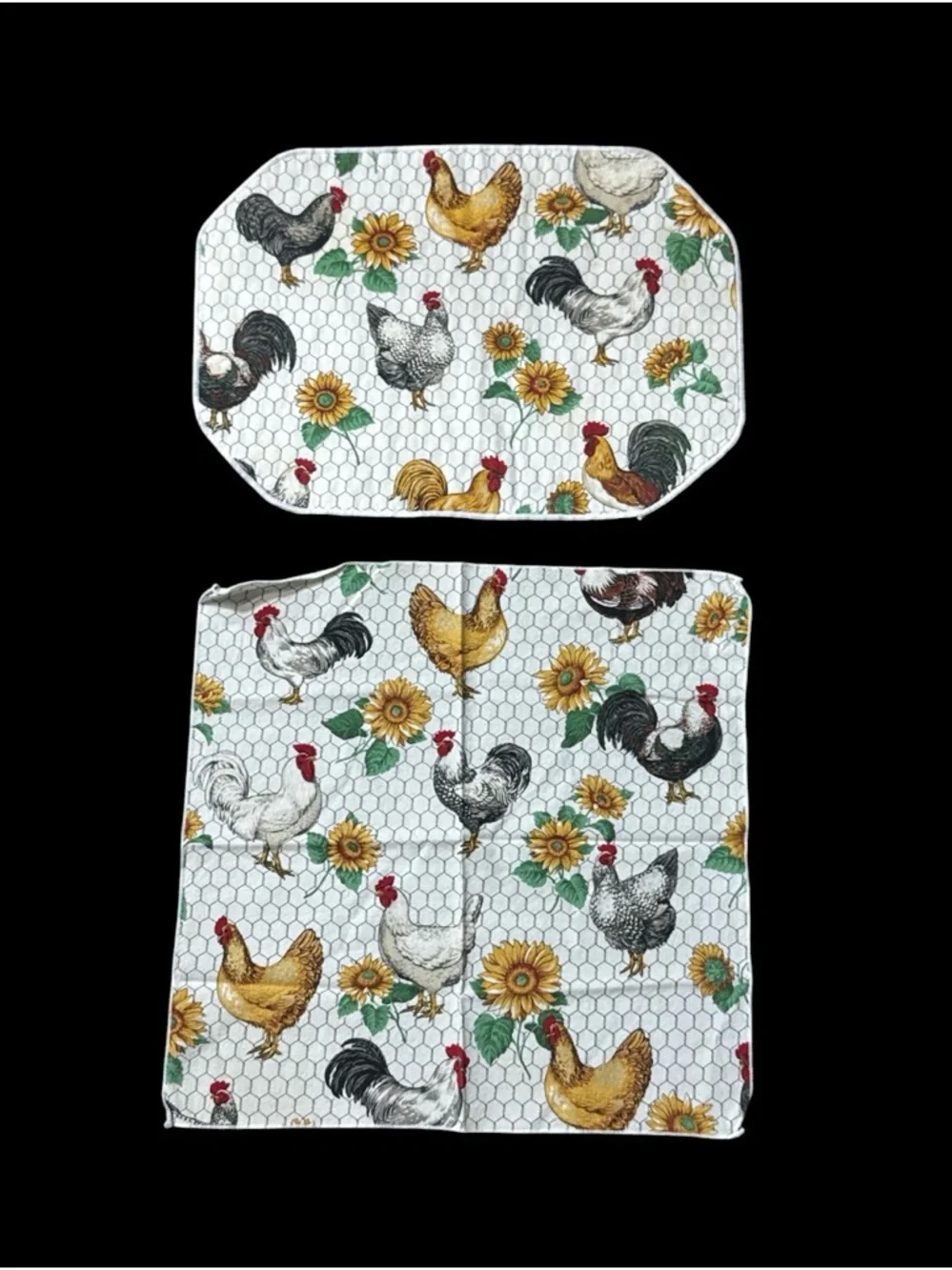 Vintage Sharon Kessler Farmhouse Chicken Sunflower Table Placemats & Napkin Set